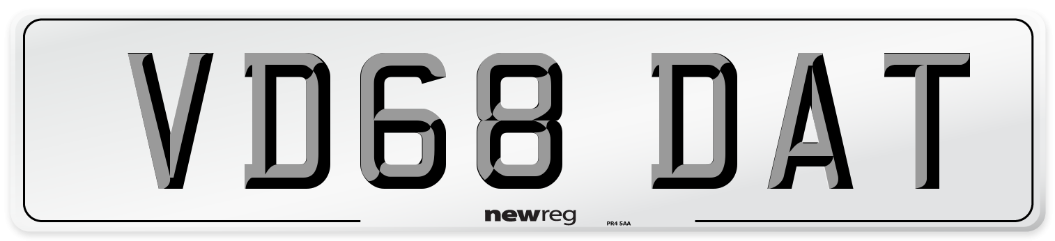 VD68 DAT Number Plate from New Reg